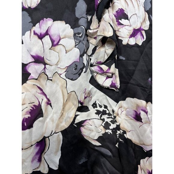 White House Black Market Silk Floral Blouse Purple‎  3/4 Sleeves Size S - Picture 2 of 6